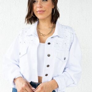 White Studded Women's Jacket by POL